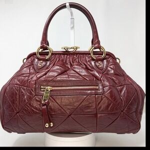 Marc Jacobs Stam Satchel in quilted burgundy leather with gold-tone hardware